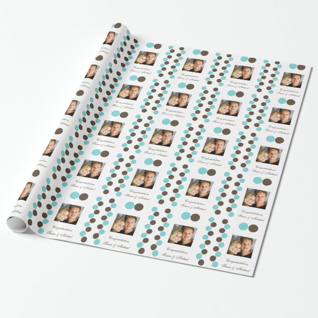Papel De Regalo Fotografía marrón azul de puntos de polka (Desenrollado)