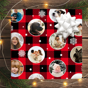 Papel De Regalo Fotomontaje Navideño Cuadro Escocés Rojo de Búfalo