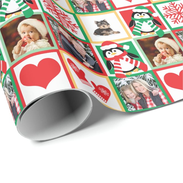 Papel De Regalo Fotos de familia del navidad con los pingüinos (Esquina del rollo)