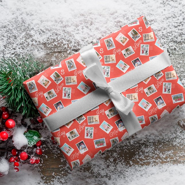 Papel De Regalo Fotos de familia divertida Navidades Collage de es (Fun Family Photos Christmas Postage Stamp Collage Wrapping Paper)