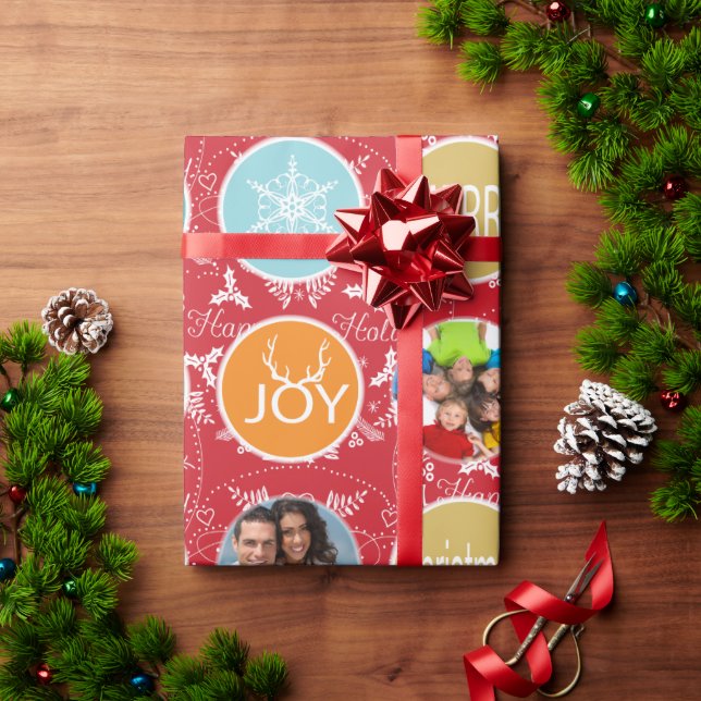 Papel De Regalo Fotos de la familia roja Navidades de renos Merry  (Regalo de vacaciones)