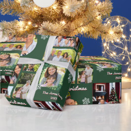 Papel De Regalo Fotos Familiares Feliz Navidad Verde Personalizada