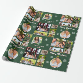 Papel De Regalo Fotos Familiares Feliz Navidad Verde Personalizada