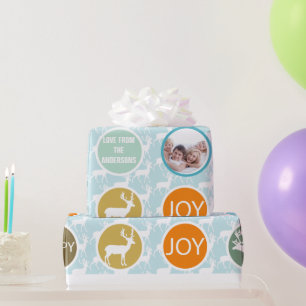 Papel De Regalo Fotos familiares Navidades de renos Merry Bright