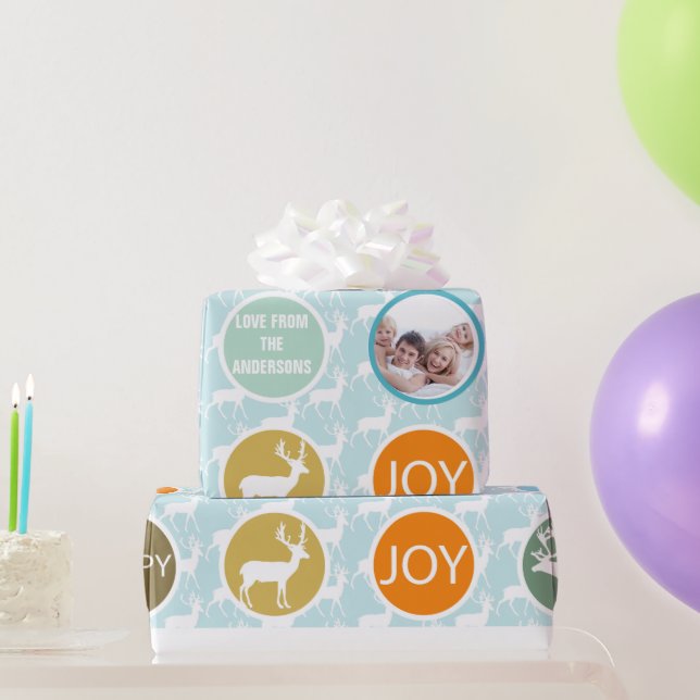 Papel De Regalo Fotos familiares Navidades de renos Merry Bright (Regalos de fiesta)