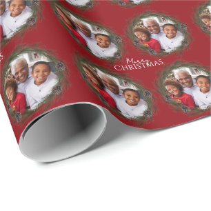 Papel De Regalo Fotos navideñas merry Wreath Red Navidades