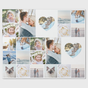 Papel De Regalo Fotos personalizadas Collage Grid Corazón Moderno