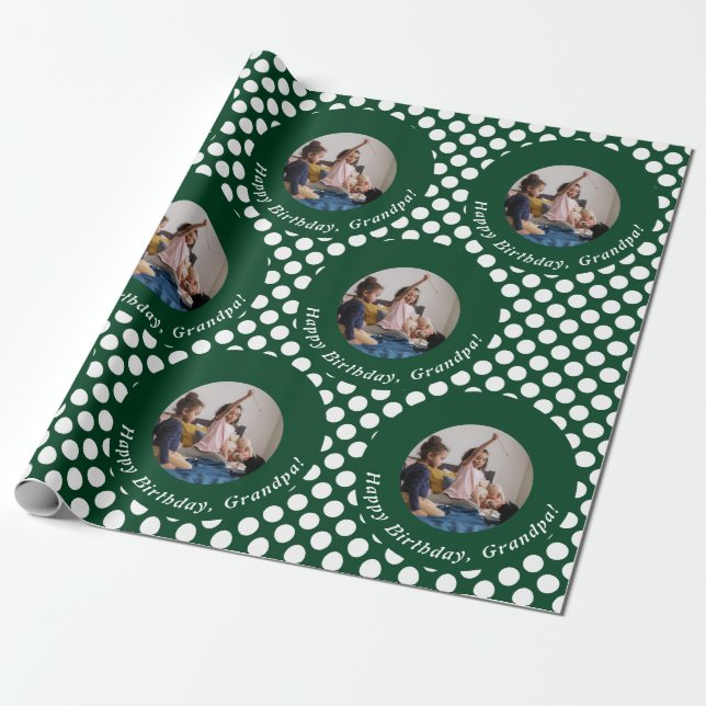 Papel De Regalo Fotos personalizadas Green Happy Birthday Grandpa (Desenrollado)