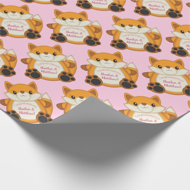 Papel De Regalo Fox Baby Shower Pink (Esquina)