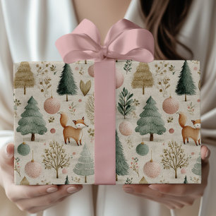 Papel De Regalo Fox de Invierno y Árbol de Navidad con Ornamento P