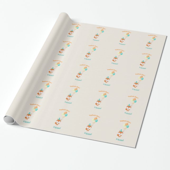 Papel De Regalo Fox de Woodland con globos (Desenrollado)