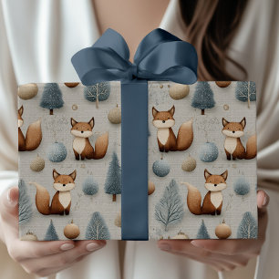 Papel De Regalo Fox de Woodland de Invierno y Árbol de Navidad en 