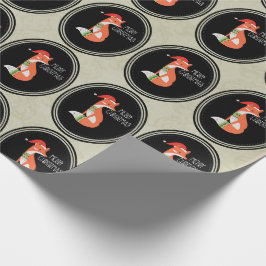 Papel De Regalo Fox naranja en Red Santa Hat Feliz Navidad