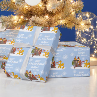 Papel De Regalo Fox Winter Baby Shower es un regalo fresco al aire