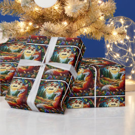 Papel De Regalo Fox y Sol Rojos y Bosque