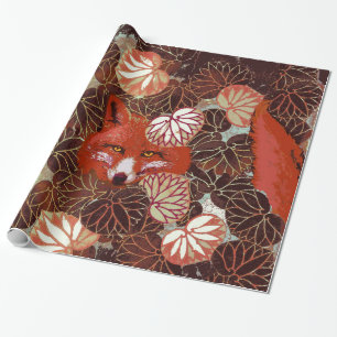 PAPEL DE REGALO FOXES ROJOS ENTRE LAS HOJAS BLANCAS Y LA FOLIAGE