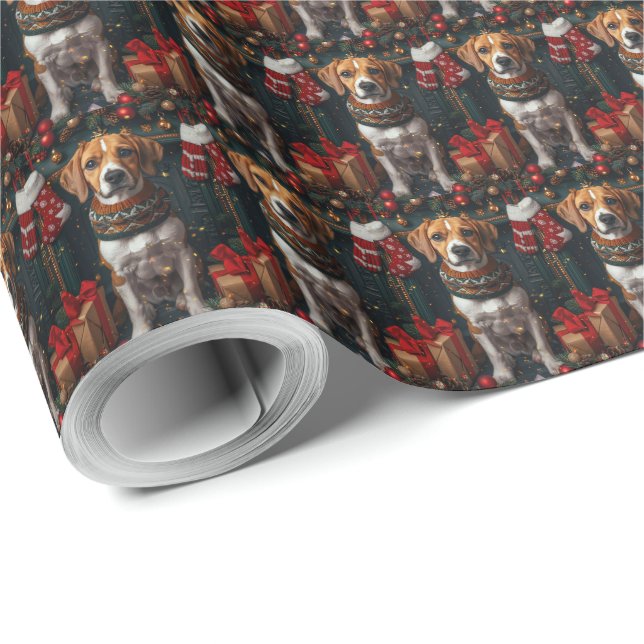 Papel De Regalo Foxhound inglés americano con regalos de Navidades (Esquina del rollo)
