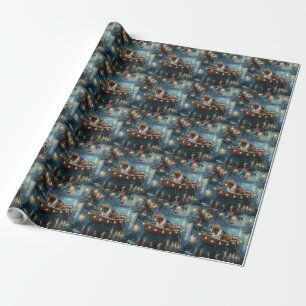 Papel De Regalo Foxhound inglés americano viaje festivo de Navidad