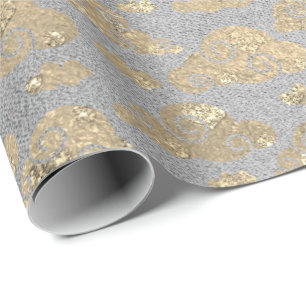 Papel De Regalo Foxier Purpurina Gris plateado nubes plata metálic