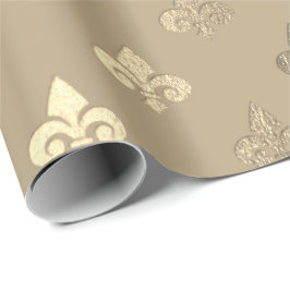 Papel De Regalo Foxier Sepia Gold Metallic Fleur-de-lis