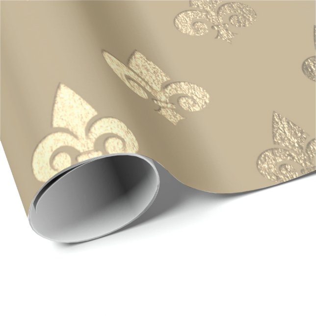 Papel De Regalo Foxier Sepia Gold Metallic Fleur-de-lis (Esquina del rollo)