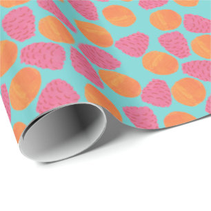 Papel De Regalo Frambuesas, mandarinas en azul turquesa brillante