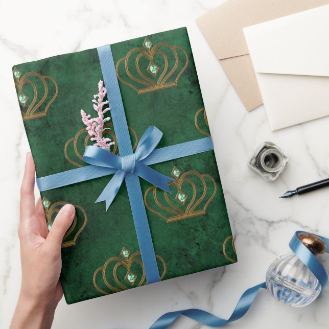 Papel de regalo francés esmeralda de oro antiguo  (Regalar)