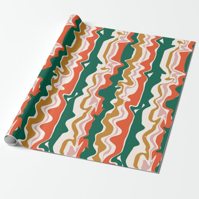 Papel De Regalo Franja abstracta festiva retro ondulada (Desenrollado)