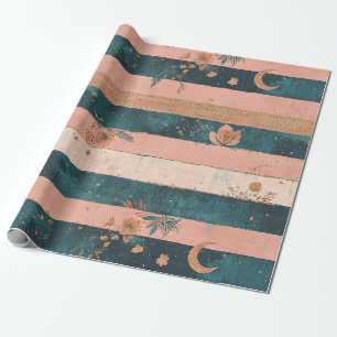 Papel De Regalo Franja Celestial de Teal y Arcilla con Detalles Tr