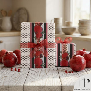 Papel De Regalo Franja de Semilla de Granada Moderna