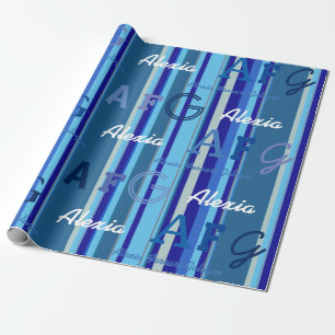 Papel De Regalo franjas azules con nombre personalizado. personali