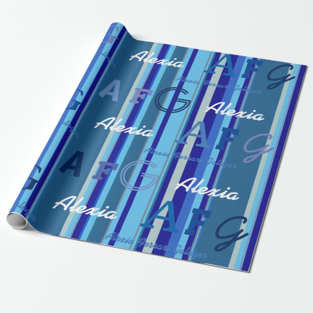 Papel De Regalo franjas azules con nombre personalizado. personali (Desenrollado)