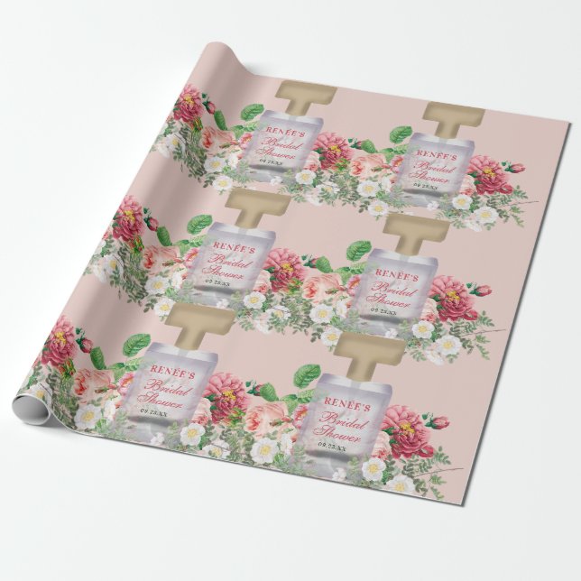 Papel De Regalo Frasco de perfume rosa sonrosado Regalo de boda fl (Desenrollado)