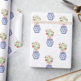 Papel De Regalo Frascos de Chinoiserie de fresas rojas
