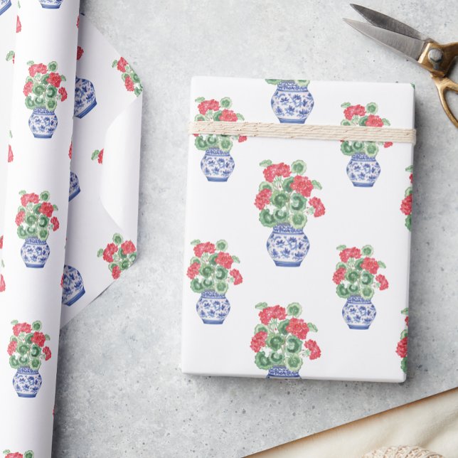 Papel De Regalo Frascos de Chinoiserie de Geranios Rojos (Subido por el creador)