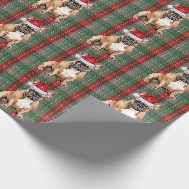 Papel De Regalo French Bulldog Holiday Red Green Plaid Christmas (Esquina)