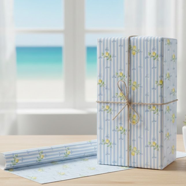 Papel De Regalo French Country Lemon – Blue Stripe Bow Pattern (Subido por el creador)
