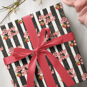 Papel De Regalo Fresa Blanca Negra Moderna Cumpleaños Primero Fres
