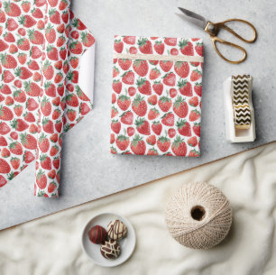 Papel De Regalo Fresa blanca y roja moderna