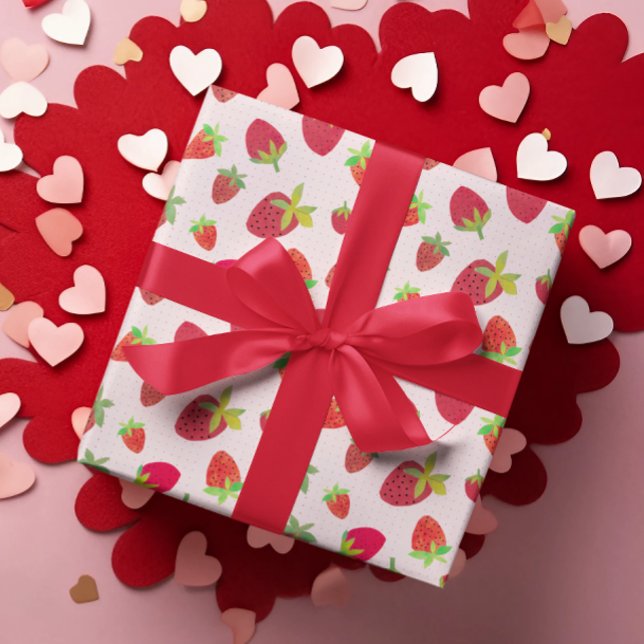 Papel De Regalo Fresa Chic Retro Inspirada con Ilustraciones a Man (Colorful retro strawberry gift wrap is hand-illustrated with my own vintage-inspired collage art.)