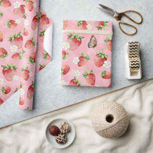 Papel De Regalo Fresa con mariposa