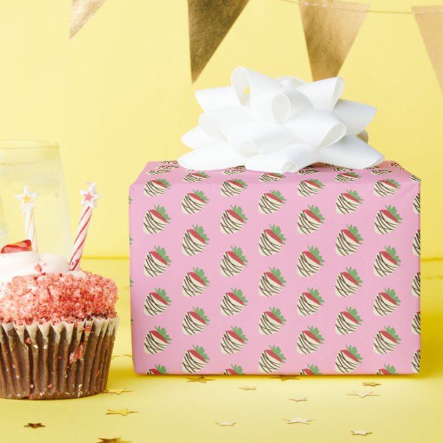 Papel De Regalo Fresa cubierta de chocolate blanco (Fiesta de cumpleaños )