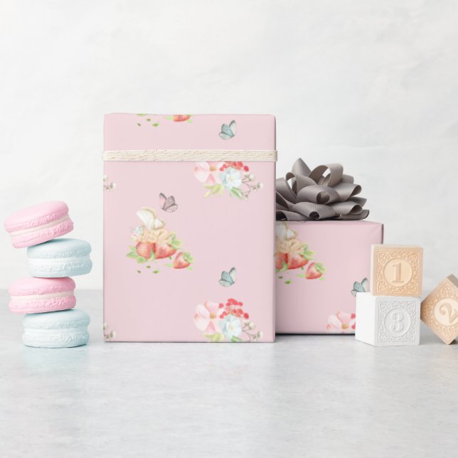 Papel De Regalo Fresa Dulce Rosa y Hada Bebé (Baby Shower)