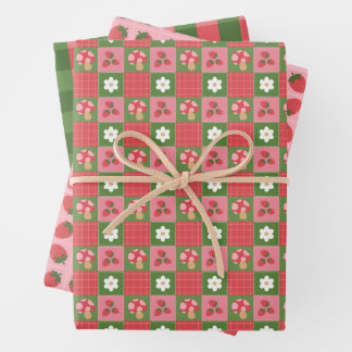 Papel de regalo Fresa Picnic Cuadros rosados
