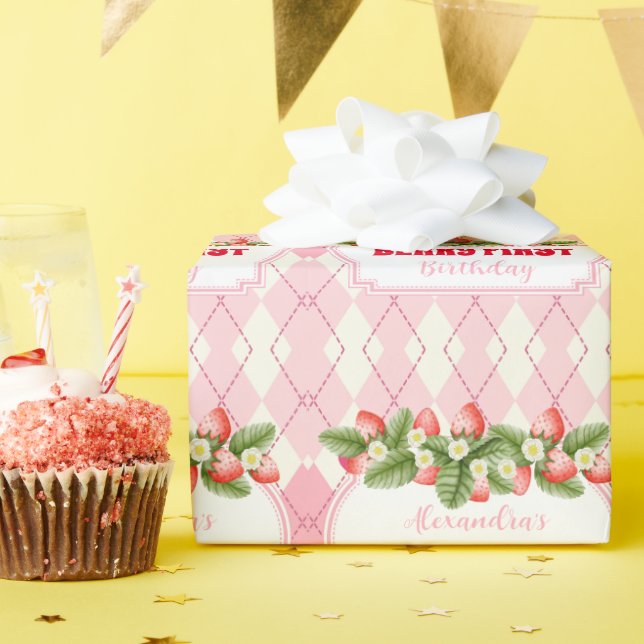 Papel De Regalo Fresa primer cumpleaños Fiesta Berry primero (Fiesta de cumpleaños )
