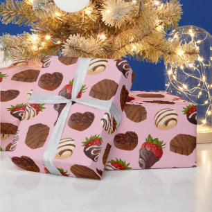 Papel De Regalo Fresas con chocolate rosa romántico y trufa