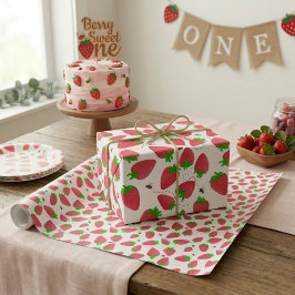 Papel De Regalo Fresas con tapas verdes caprichosas Abejas
