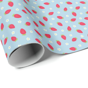 Papel De Regalo Fresas de Verano en Azul (escala pequeña)