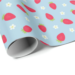 Papel De Regalo Fresas de Verano sobre Azul (gran escala)