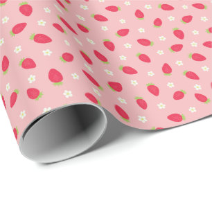 Papel De Regalo Fresas de Verano sobre Rosa (escala pequeña)